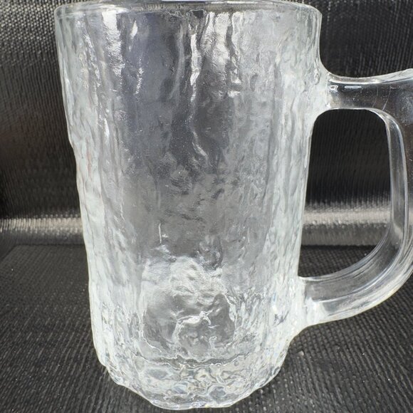 Vintage Hoya Clear Ice Texture Glass Mug Cup Set 2 Heavy Glassware Mugs Cups VTG - Picture 8 of 11